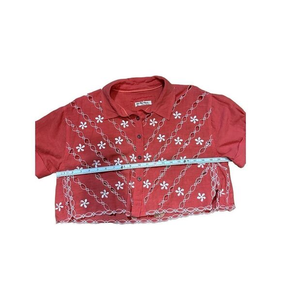 Free People Wild One Crop Top button up sz S bright coral - Picture 6 of 13
